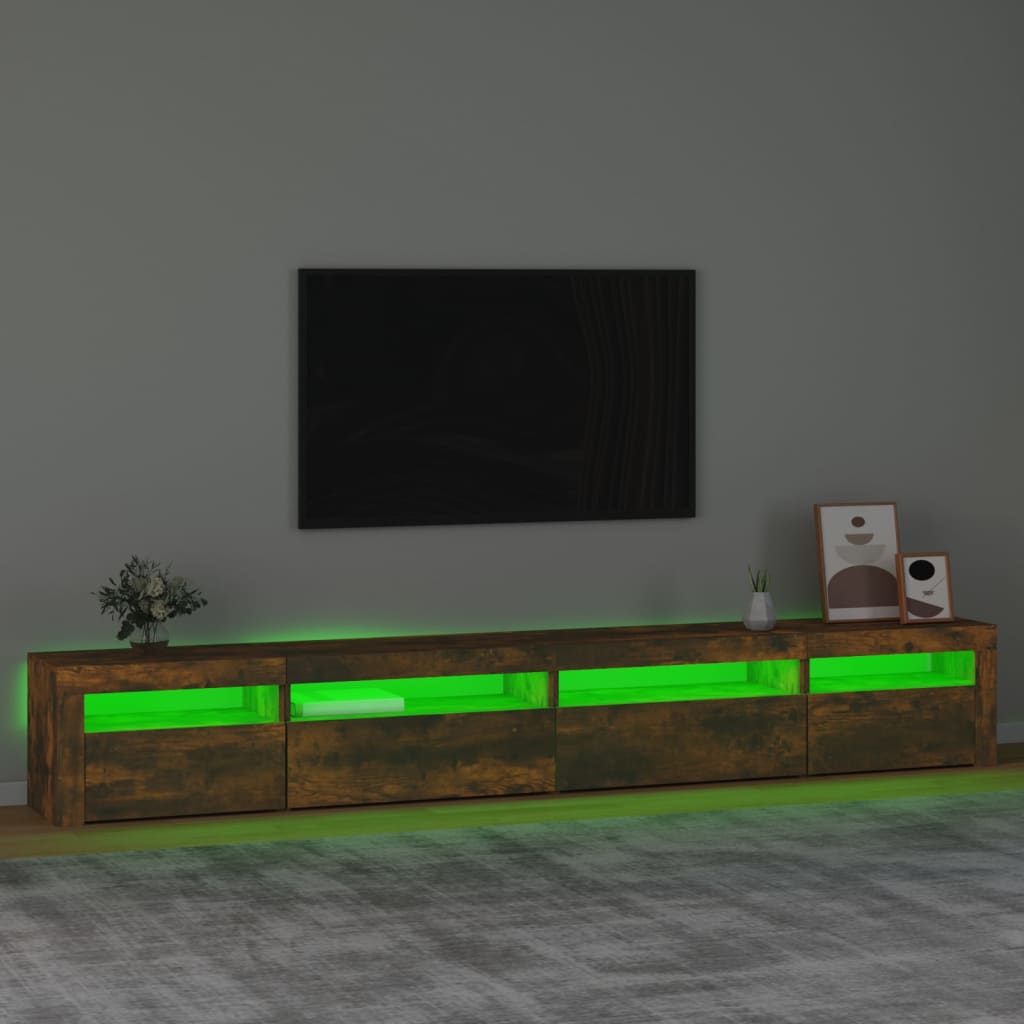 vidaXL Móvel de TV com luzes LED 270x35x40 cm carvalho fumado
