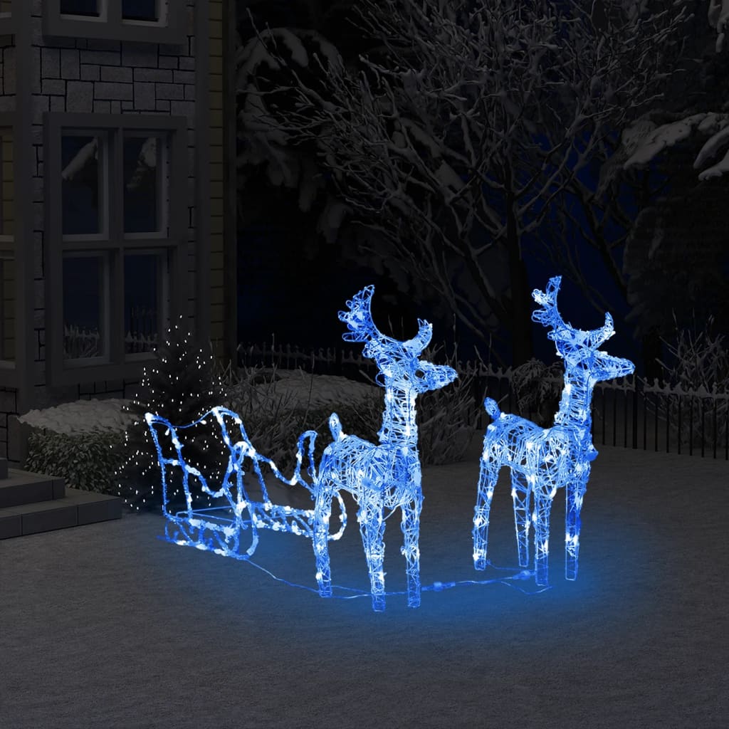 vidaXL Decoração de Natal renas/trenó 160 luzes LED 130 cm acrílico