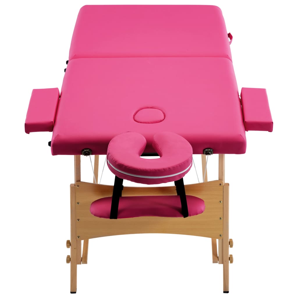 vidaXL Mesa de massagens dobrável 2 zonas madeira rosa