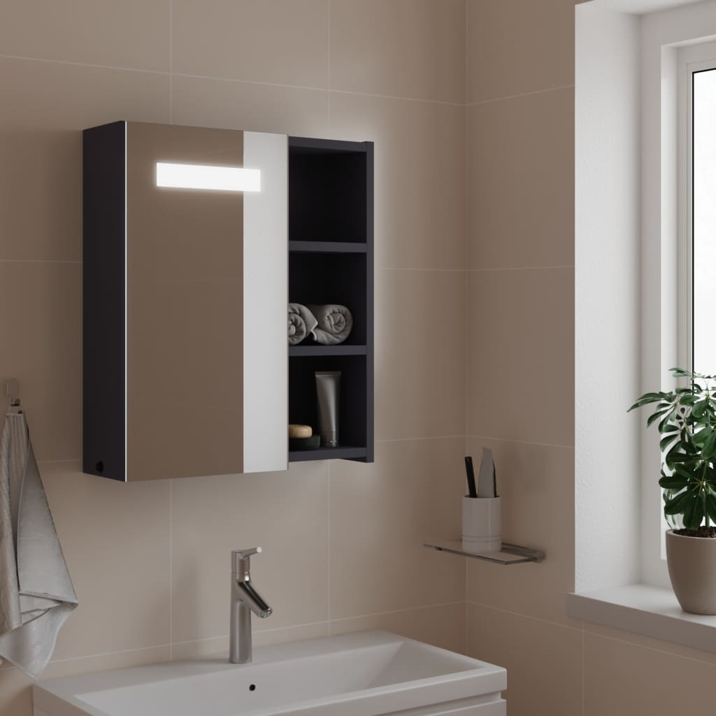 vidaXL Armário espelhado casa de banho c/ LEDs 45x13x52 cm cinzento
