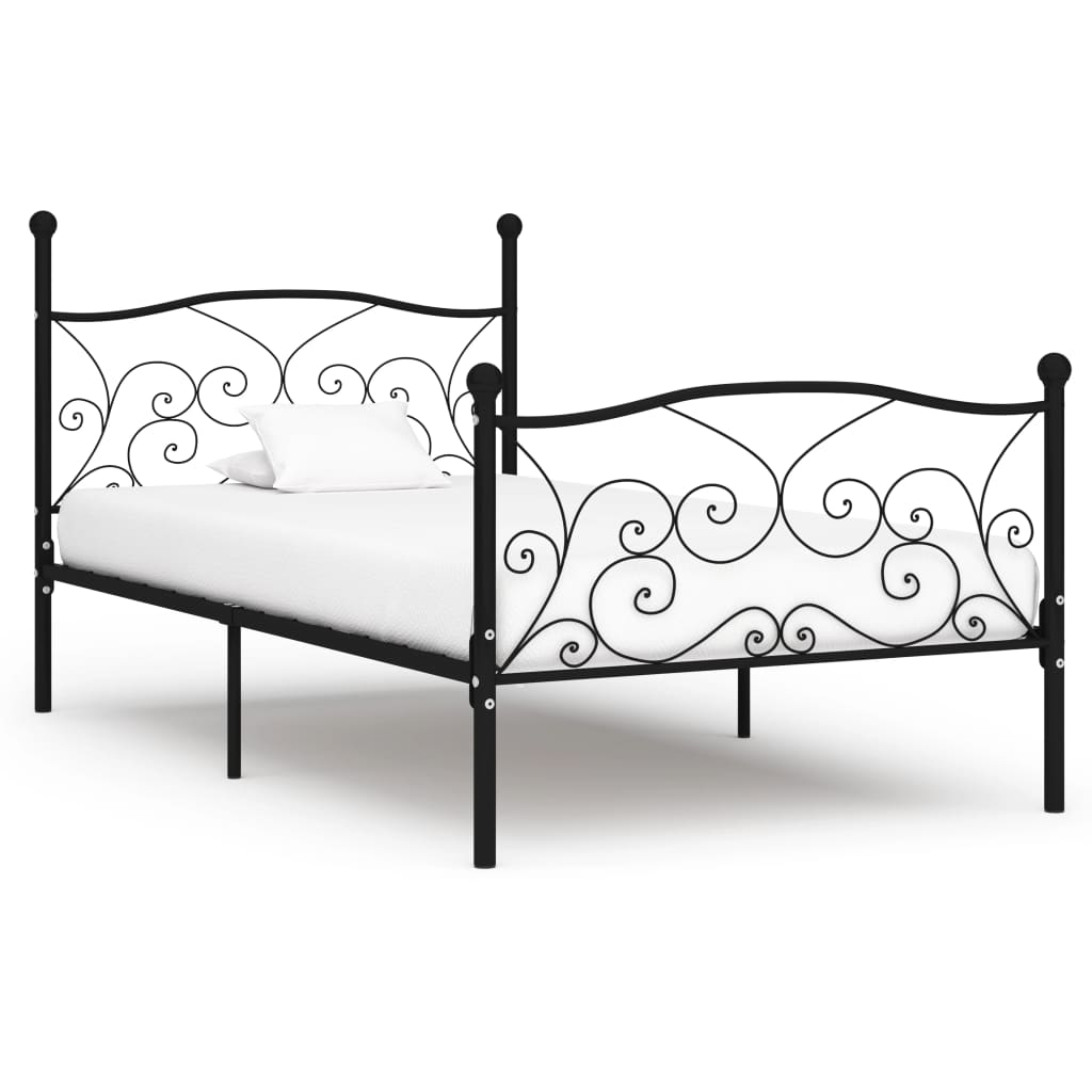 vidaXL Estrutura de cama com estrado de ripas 90x200 cm metal preto