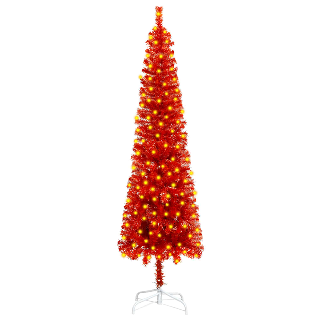 vidaXL Árvore de Natal pré-iluminada fina 150 cm vermelho