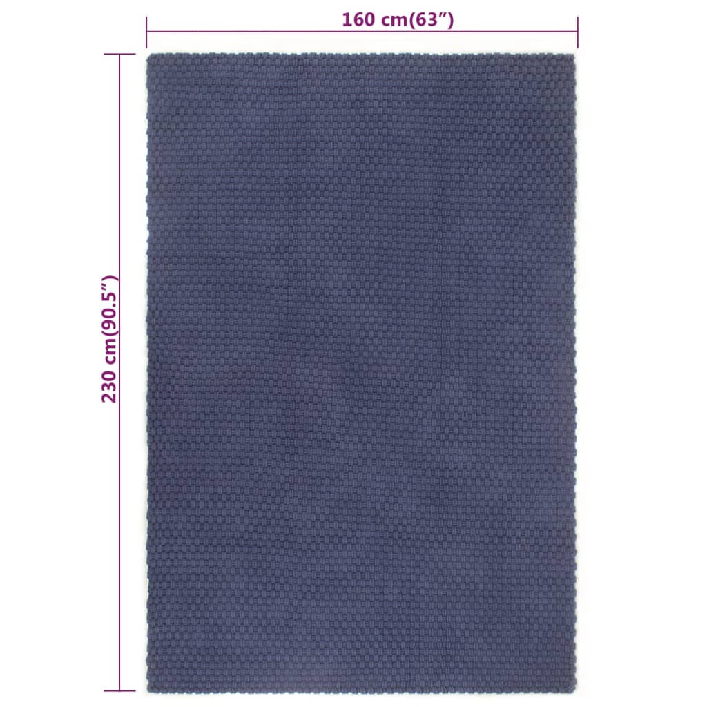 vidaXL Tapete retangular natural 160x230 cm algodão azul marinho