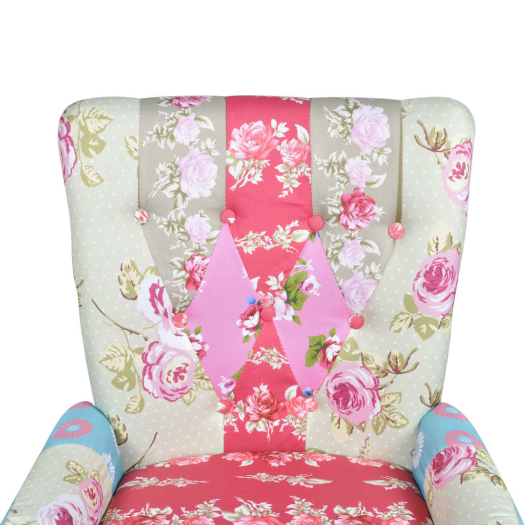 vidaXL Cadeira francesa de tecido com design de retalhos