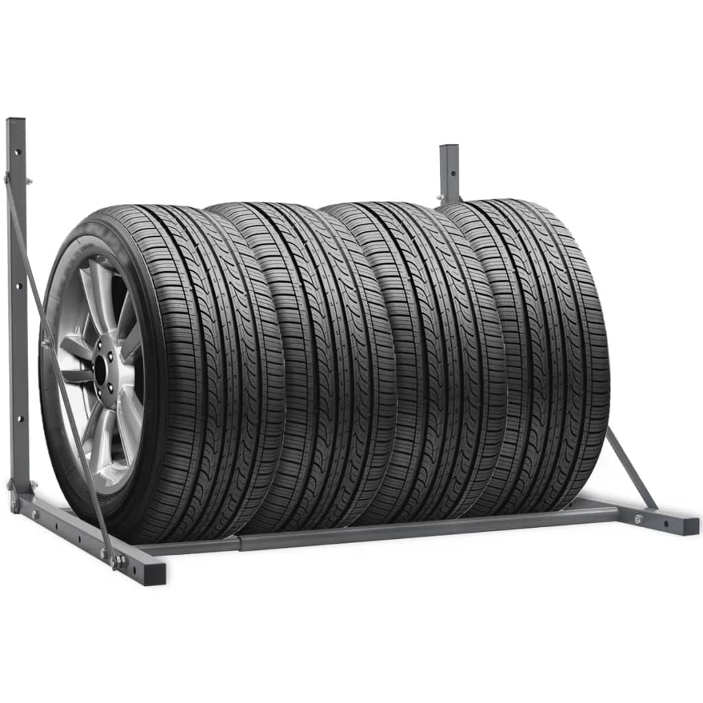 vidaXL Estante para pneus dobrável em aço galvanizado prateado