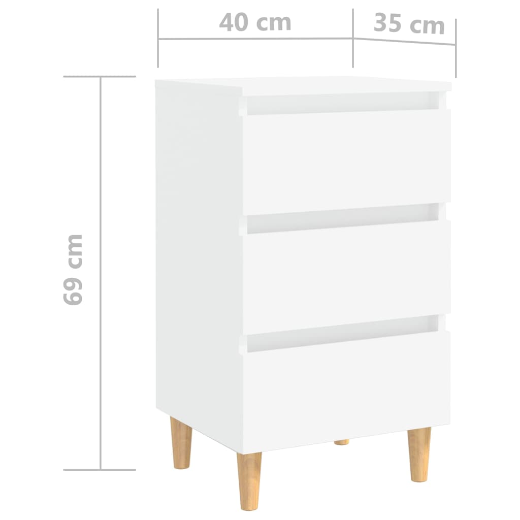 vidaXL Mesa de cabeceira c/ pernas em madeira maciça 40x35x69cm branco