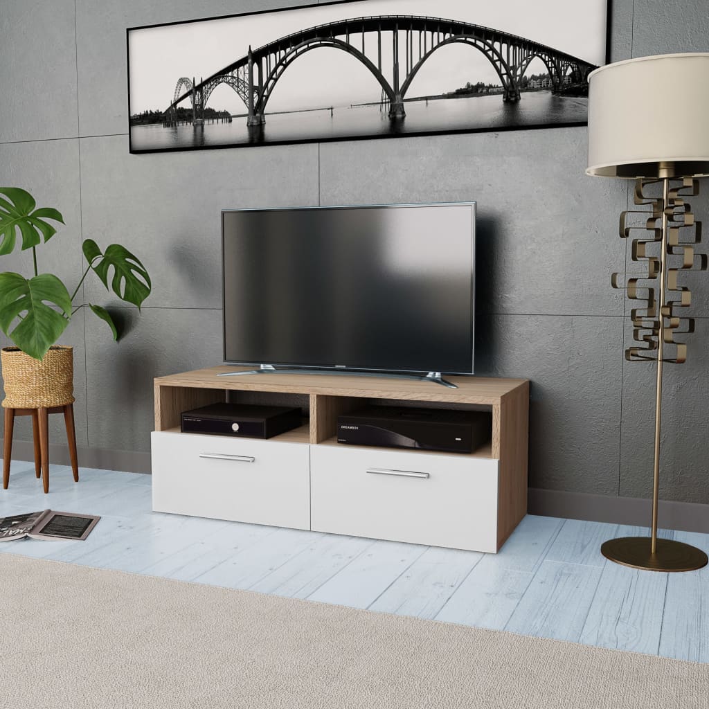 vidaXL Móvel de TV em aglomerado 95x35x36 cm carvalho e branco