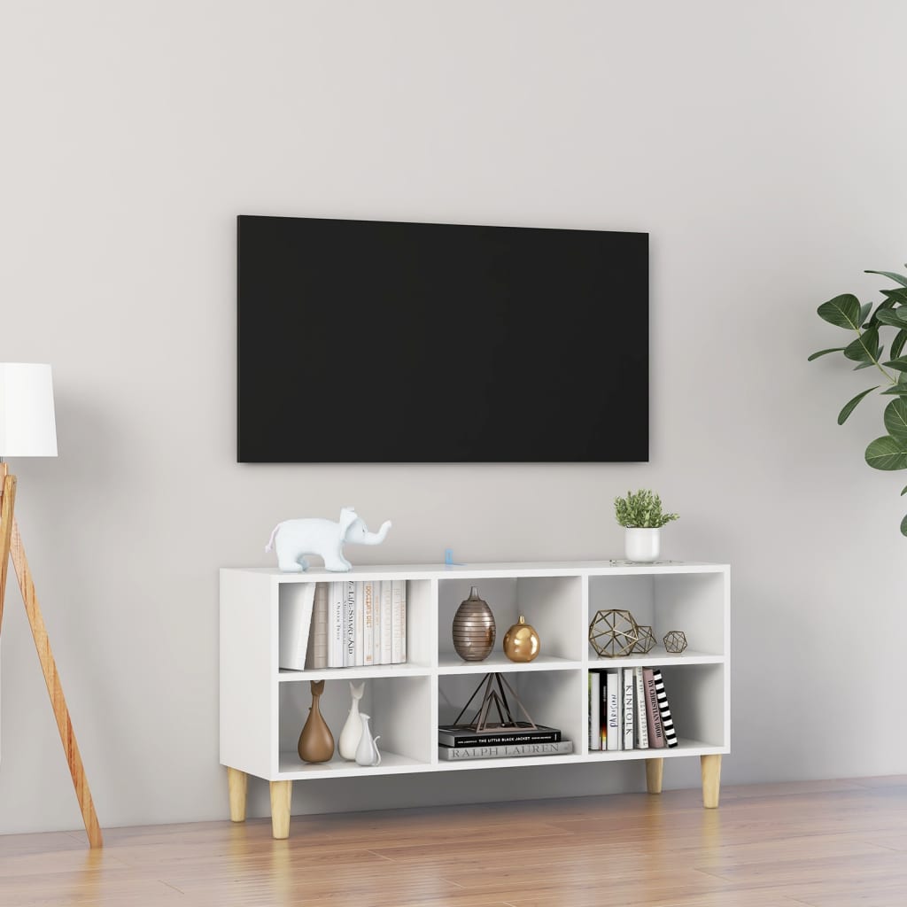 vidaXL Móvel de TV pernas de madeira 103,5x30x50 cm branco brilhante