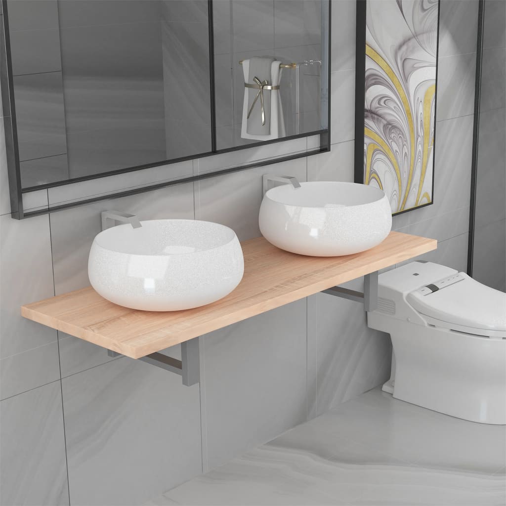 vidaXL Conjunto de móveis de casa banho 3 peças cerâmica cor carvalho