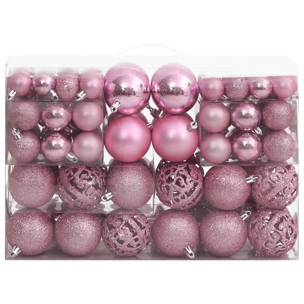 vidaXL 111 pcs conjunto de enfeites de Natal poliestireno rosa