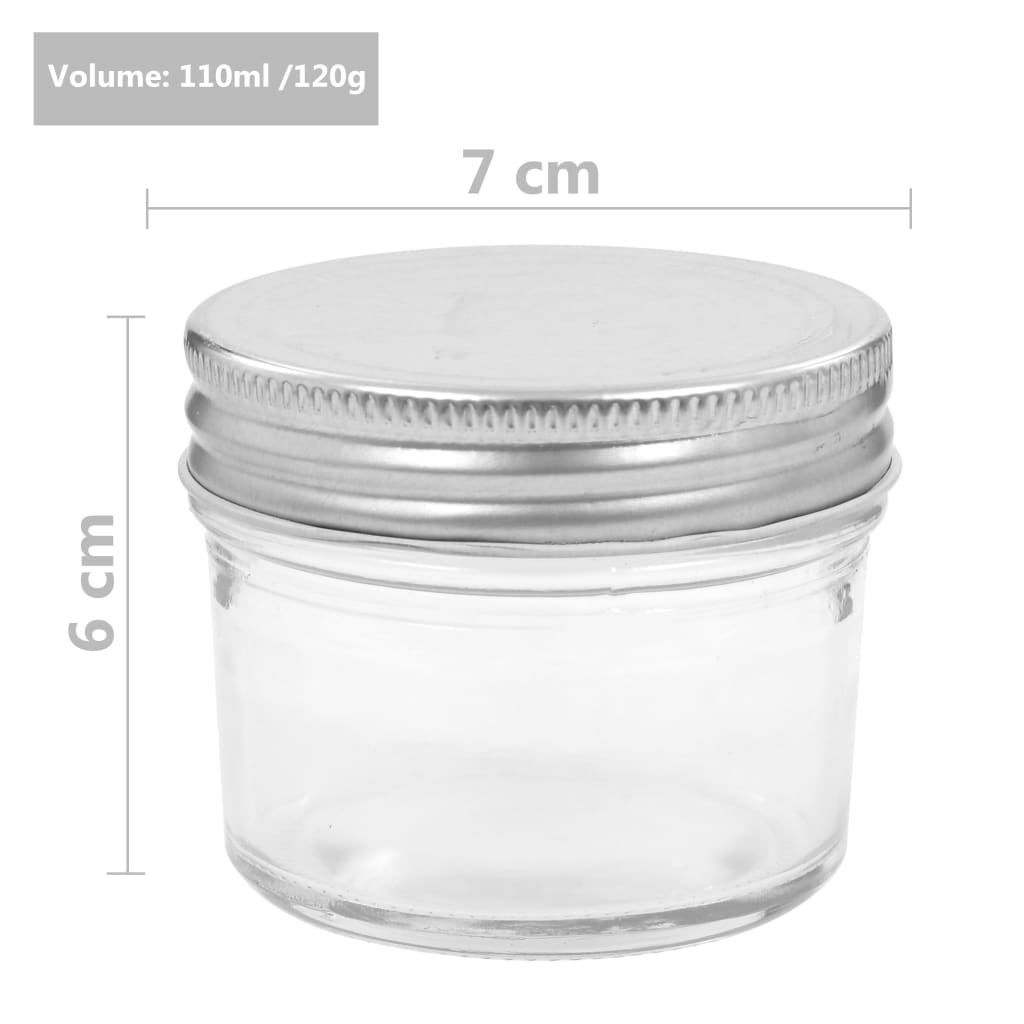 vidaXL Frascos de vidro com tampas prateadas 48 pcs 110 ml