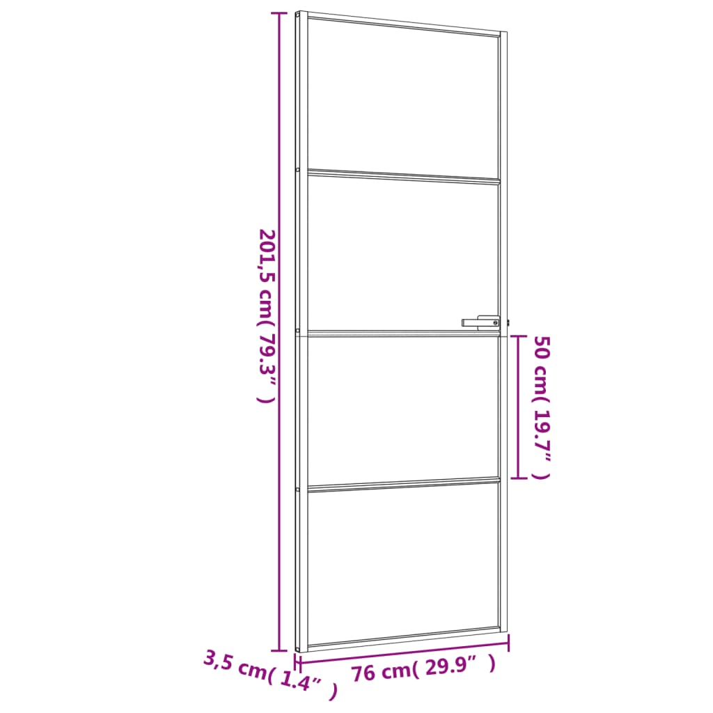 vidaXL Porta interior 76x201,5 cm vidro temperado e alumínio preto