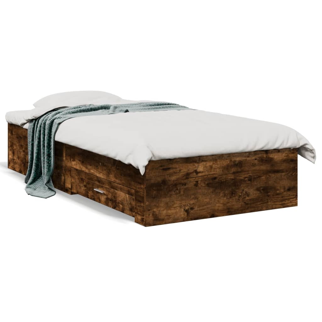 vidaXL Estrutura de cama c/ gavetas derivados madeira carvalho fumado