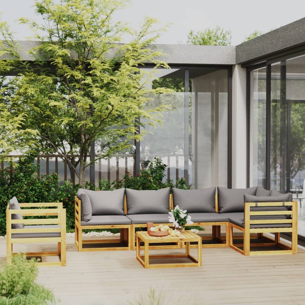 vidaXL 7 pcs conjunto lounge de jardim com almofadões acácia maciça