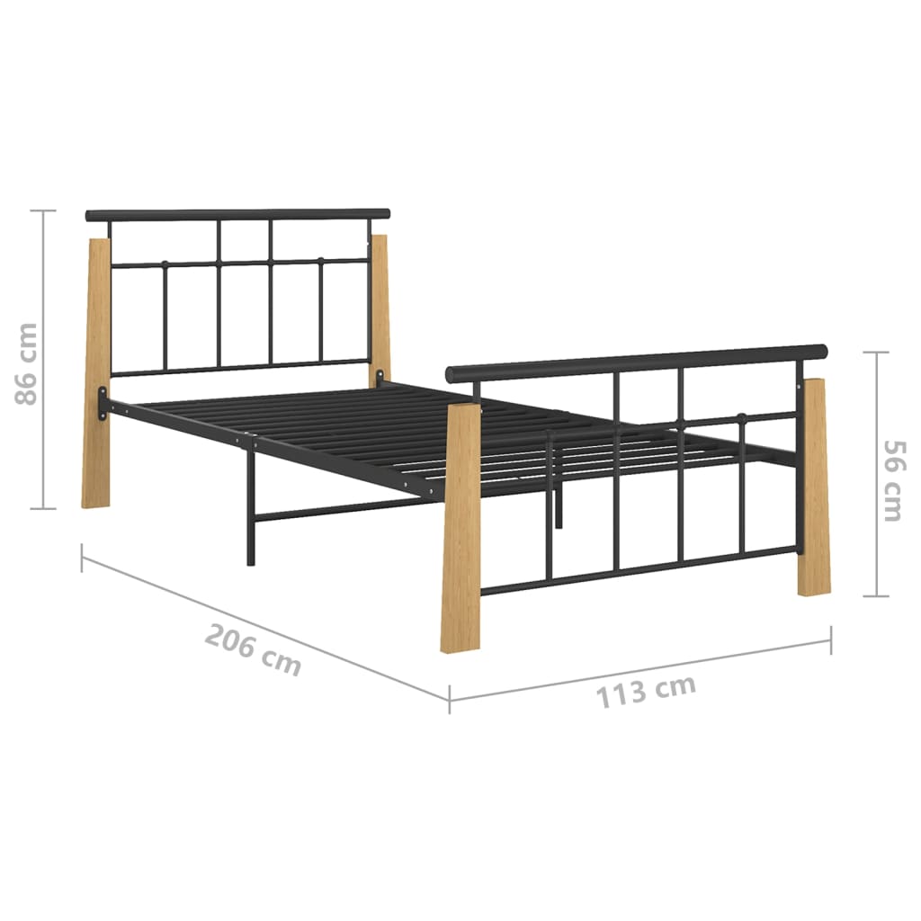 vidaXL Estrutura de cama 100x200 cm metal/madeira de carvalho maciça