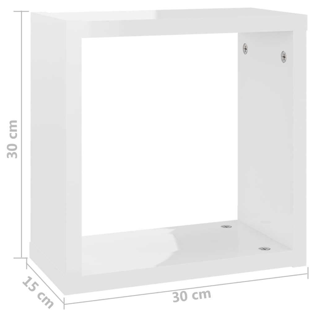 vidaXL Prateleiras parede forma de cubo 2 pcs 30x15x30cm branco brilh.