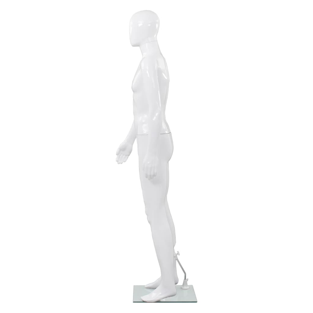 vidaXL Manequim masculino completo base vidro 185 cm branco brilhante