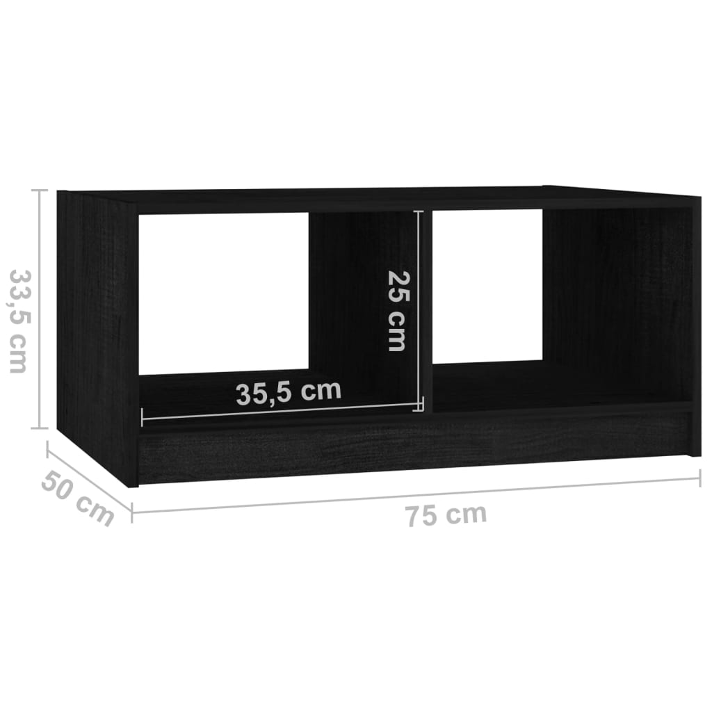 vidaXL Mesa de centro 75x50x33,5 cm madeira de pinho maciça preto