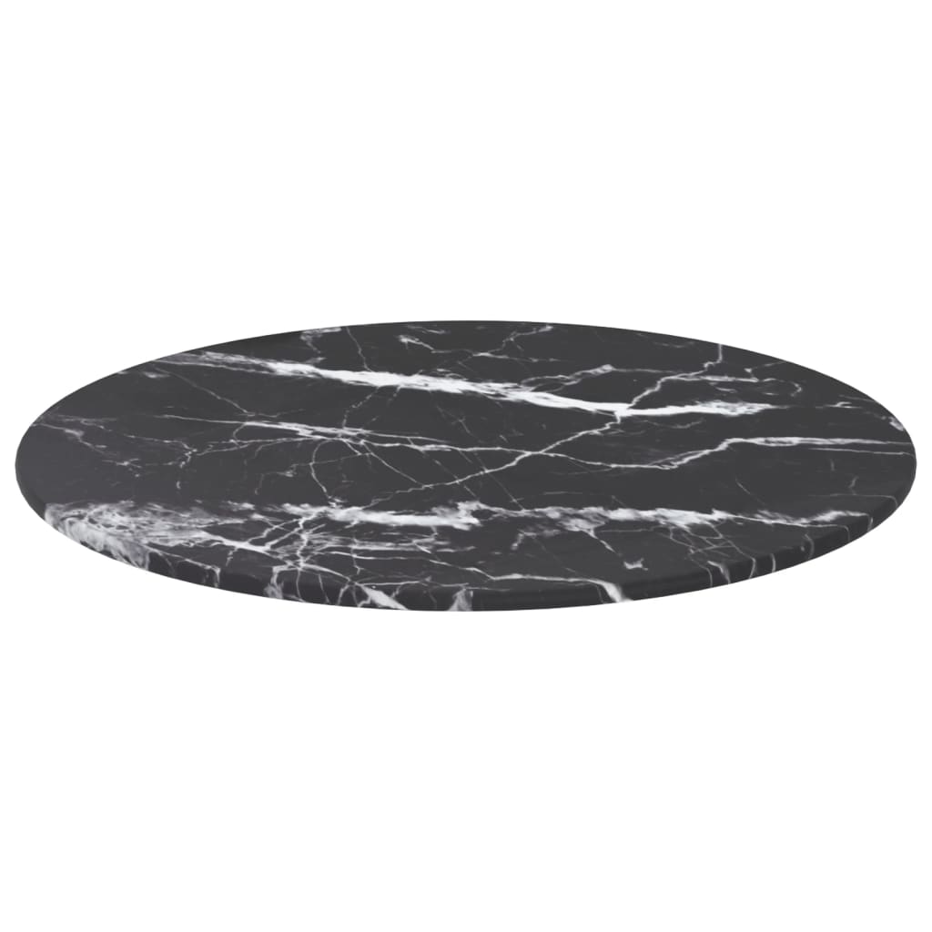 vidaXL Tampo mesa Ø40x0,8 cm vidro temperado design mármore preto