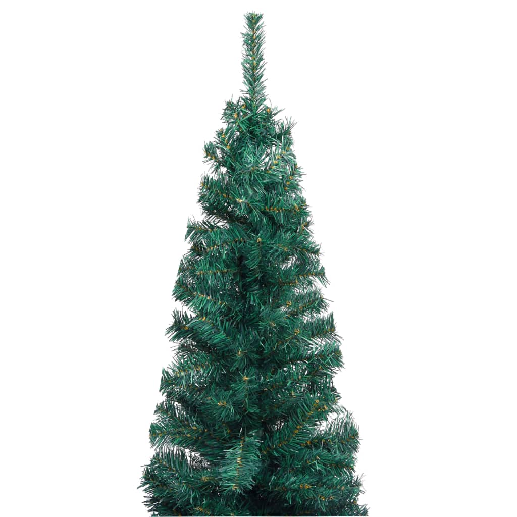 vidaXL Árvore de Natal pré-iluminada fina com suporte 210 cm PVC verde