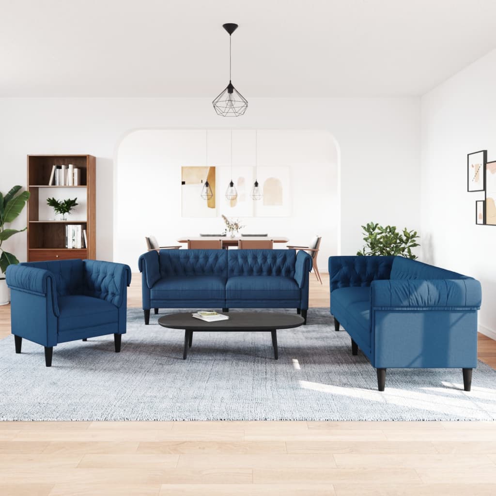 vidaXL 3 pcs conjunto de sofás tecido azul