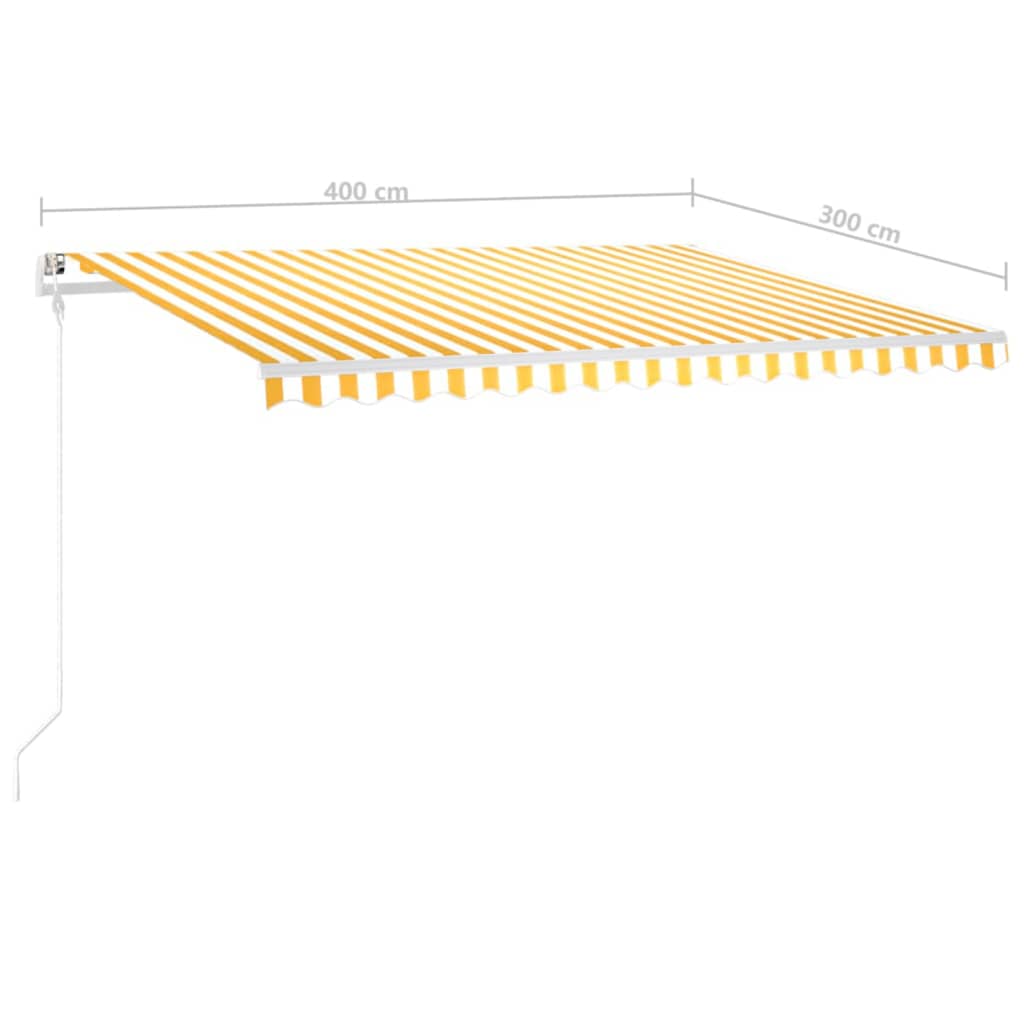 vidaXL Toldo retrátil manual com postes 4x3 m amarelo e branco