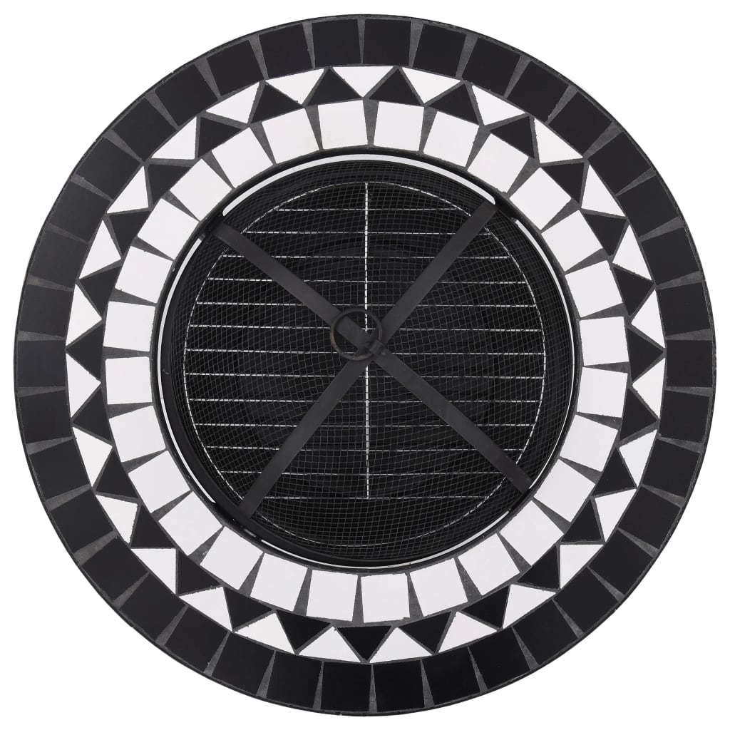 vidaXL Mesa braseira em mosaico 68 cm cerâmica preto e branco