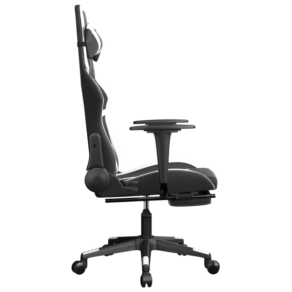 vidaXL Cadeira gaming massagens c/ apoio pés couro artif. preto/branco