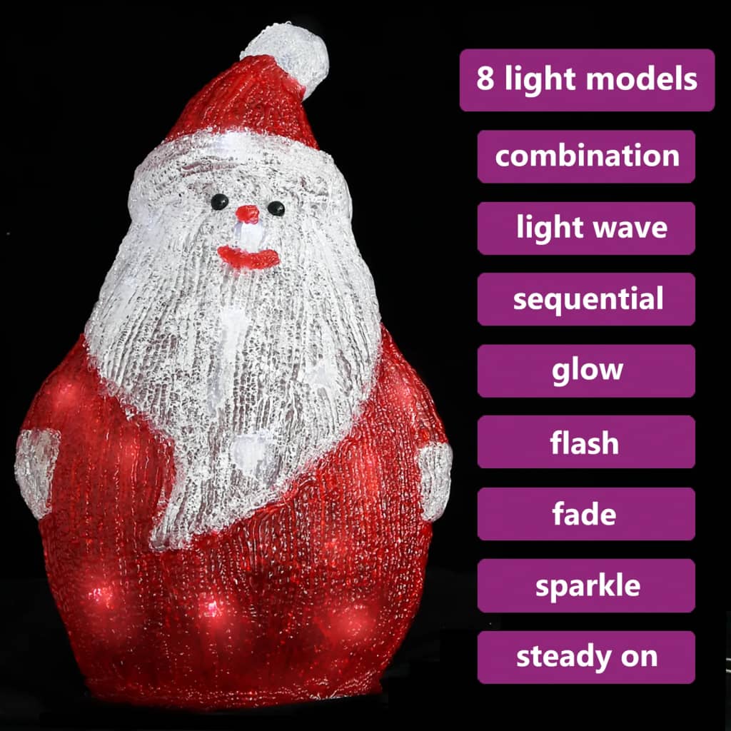 vidaXL Figura Pai Natal acrílico c/ luzes LED interior e exterior 28cm
