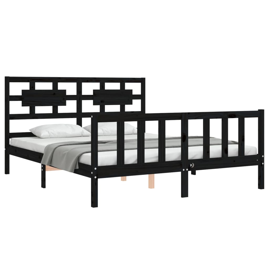vidaXL Estrutura de cama com cabeceira 160x200 cm madeira maciça preto