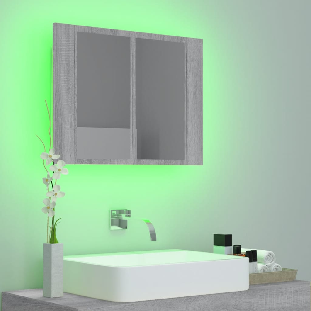 vidaXL Armário espelhado c/ LEDs derivados de madeira cinzento sonoma