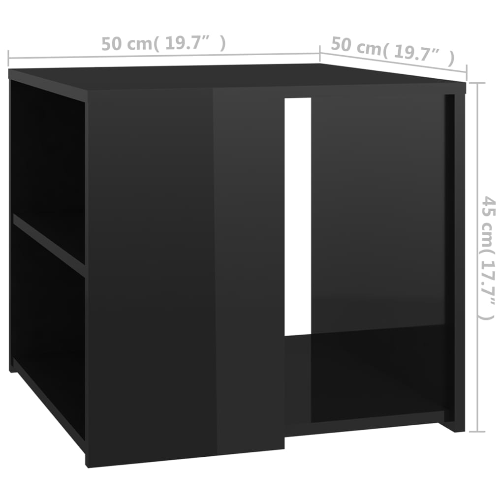 vidaXL Mesa de apoio 50x50x45 cm contraplacado preto brilhante