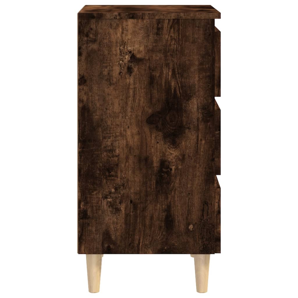 vidaXL Mesa cabeceira pernas de madeira 40x35x69 cm carvalho fumado