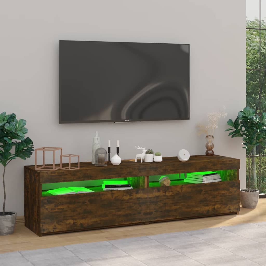 vidaXL Móvel de TV com luzes LED 2 pcs 75x35x40 cm carvalho fumado