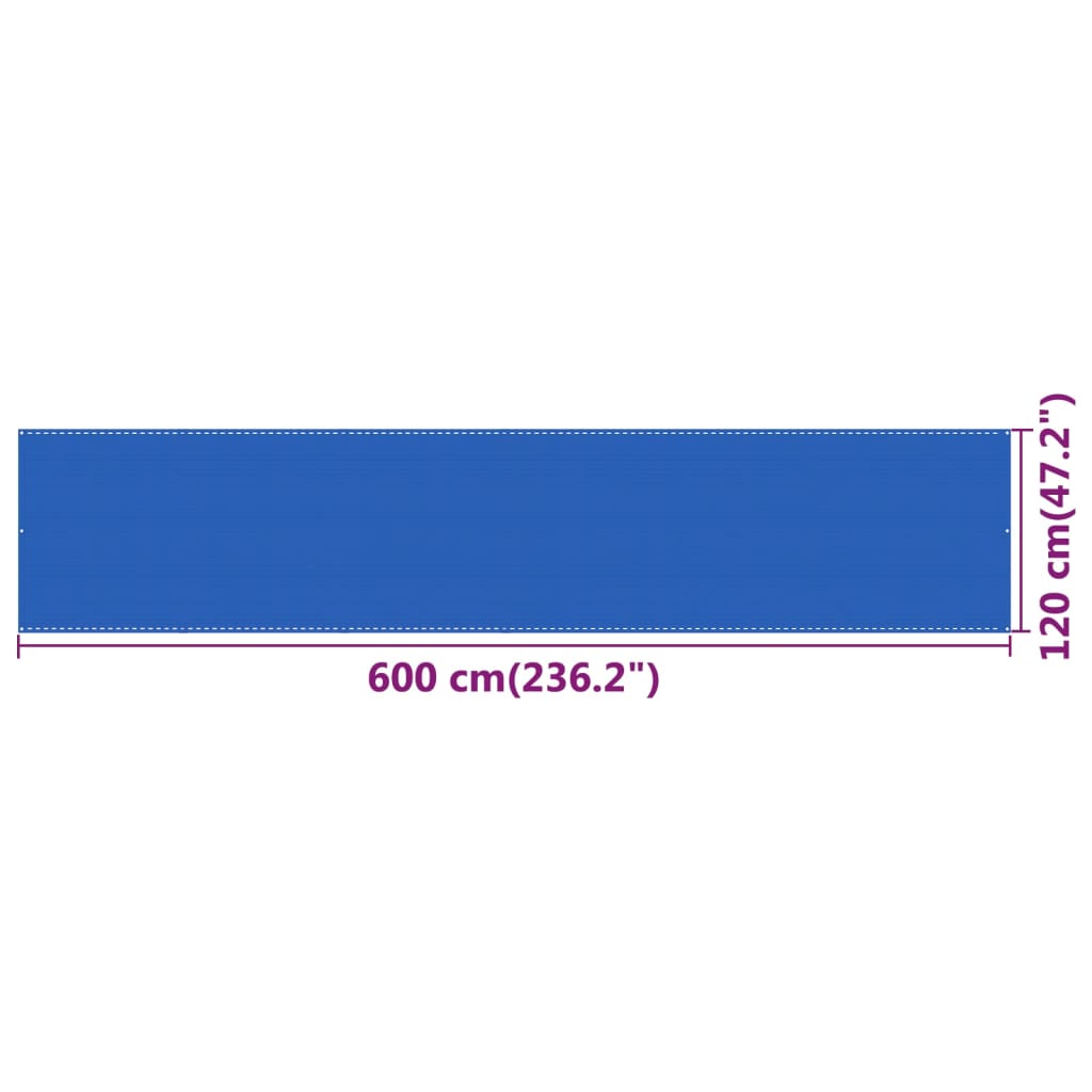 vidaXL Tela de varanda 120x600 cm PEAD azul