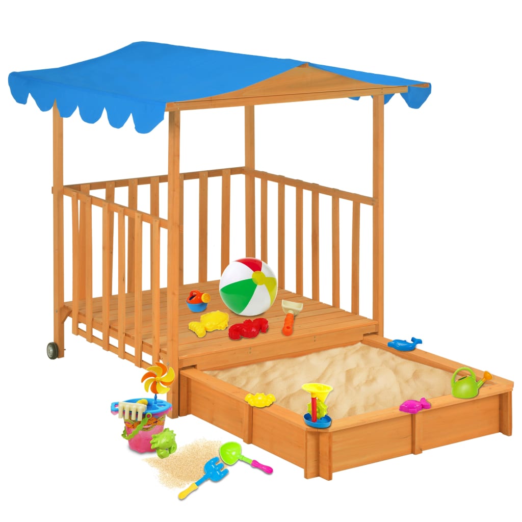 vidaXL Casa de brincar infantil c/ caixa areia madeira abeto azul UV50
