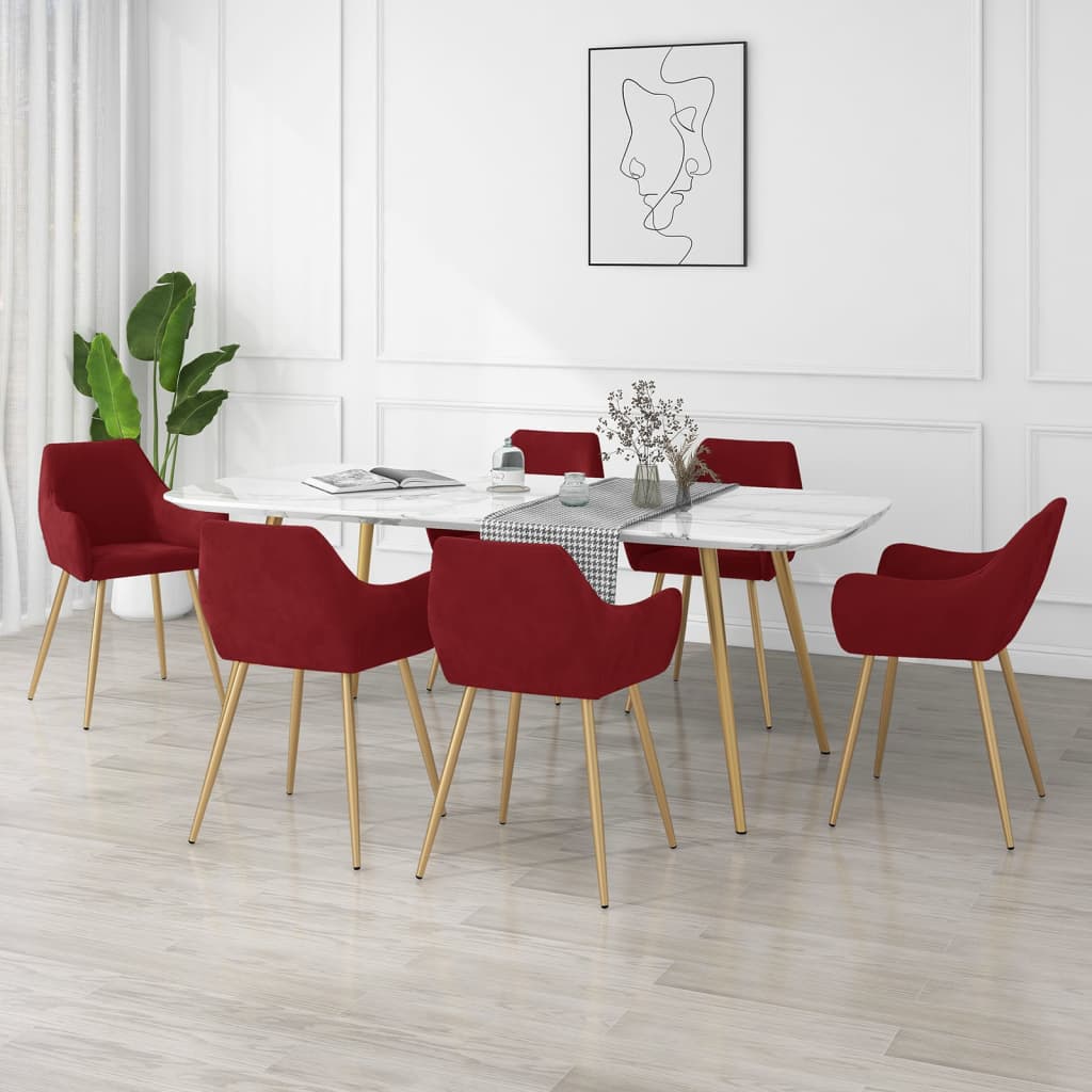 vidaXL Cadeiras de jantar 6 pcs veludo vermelho tinto