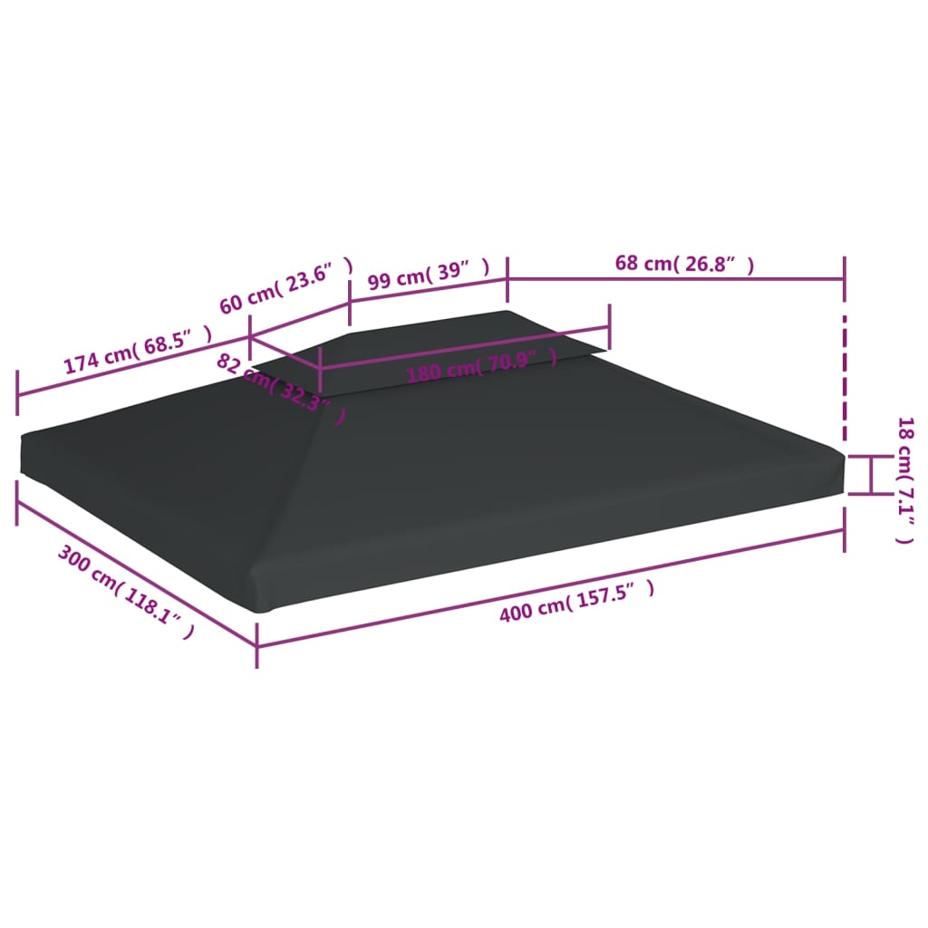vidaXL Cobertura gazebo c/ 2 camadas 310 g/m² 4x3 m antracite