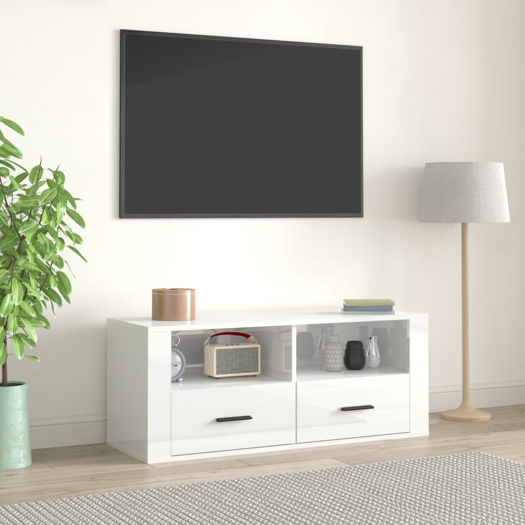 vidaXL Móvel para TV 100x35x40 cm madeira processada branco brilhante