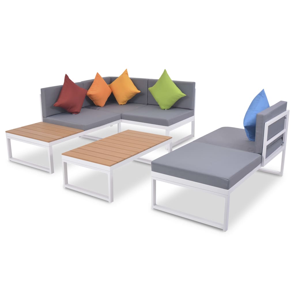 vidaXL 4 pcs conjunto lounge p/ jardim com almofadas alumínio e WPC