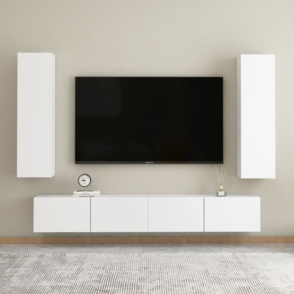 vidaXL 4 pcs conjunto de móveis de TV contraplacado branco