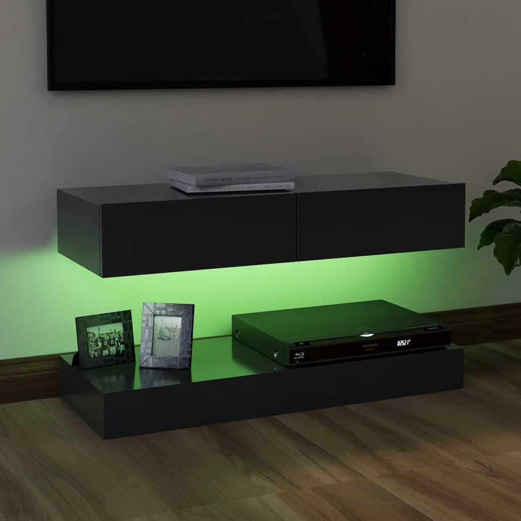 vidaXL Móvel de TV com luzes LED 90x35 cm cinzento