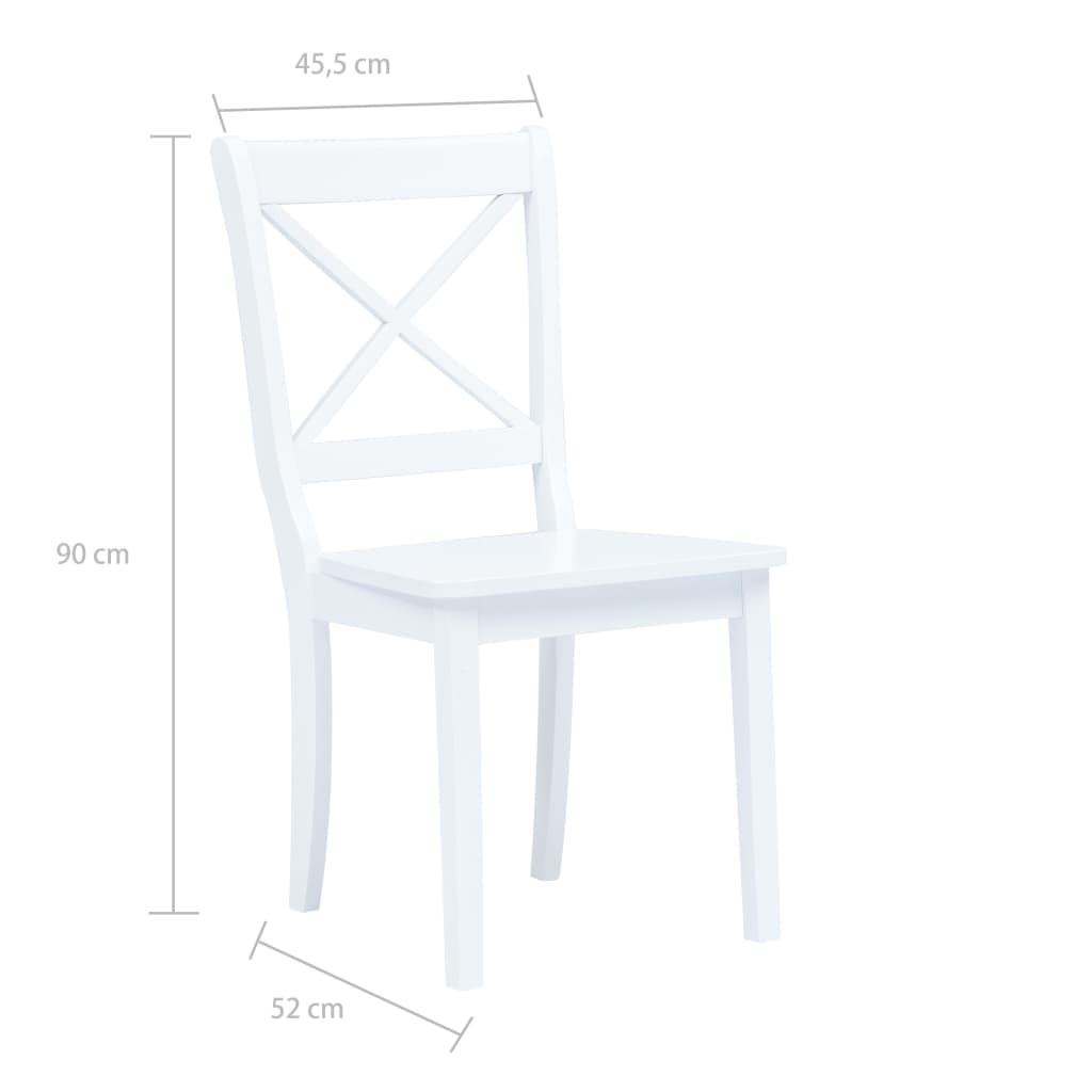 vidaXL Cadeiras de jantar 2 pcs seringueira maciça branco