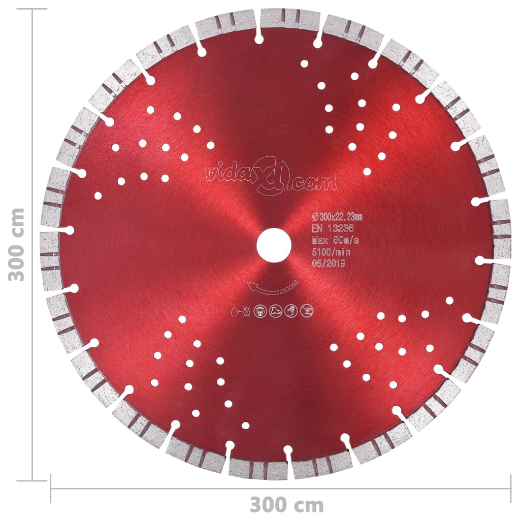 vidaXL Disco de corte de diamante com turbo e orifícios aço 300 mm