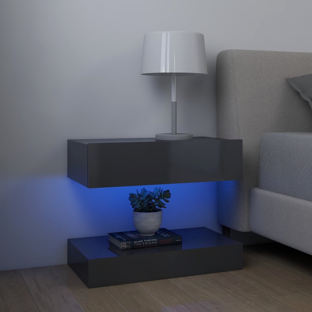 vidaXL Móvel de TV com luzes LED 60x35 cm cinzento brilhante