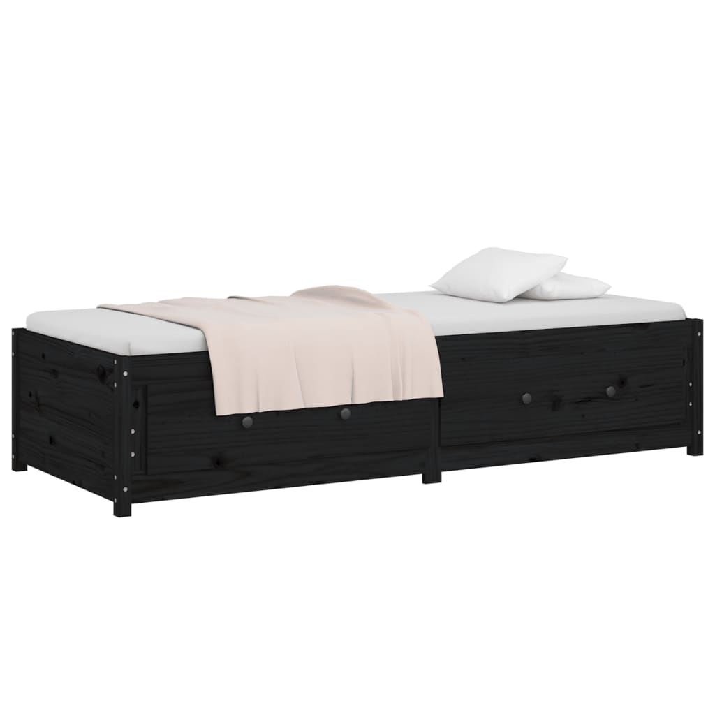 vidaXL Sofá-cama de solteiro pequeno 75x190 cm pinho maciço preto