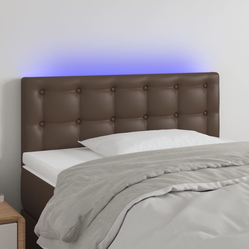 vidaXL Cabeceira de cama c/ LED 80x5x78/88cm couro artificial castanho