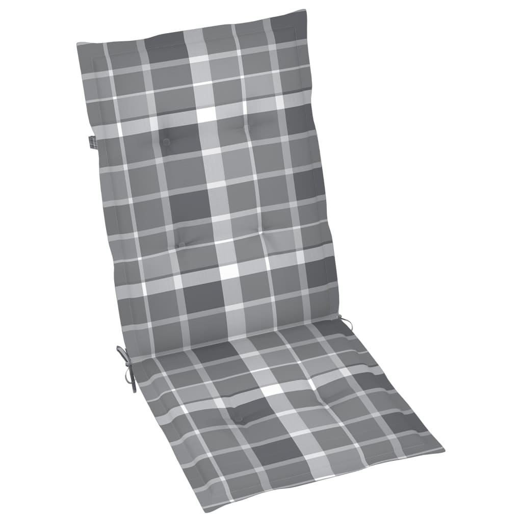 vidaXL Cadeiras jardim c/ almofadões xadrez cinzento 4 pcs teca maciça