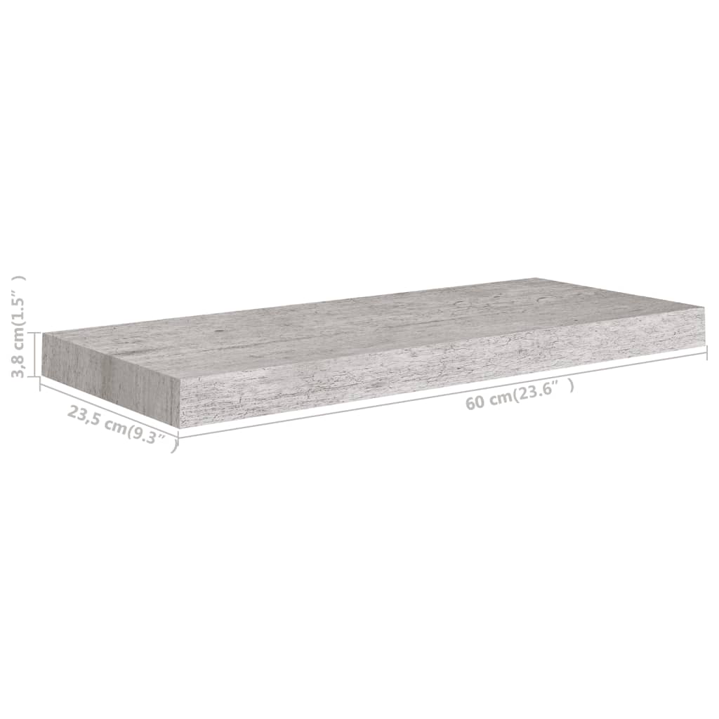 vidaXL Prateleiras de parede 2 pcs 60x23,5x3,8cm MDF cinzento-cimento