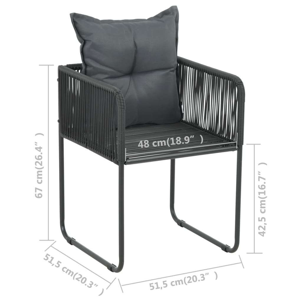 vidaXL Cadeiras de exterior 2 pcs c/ almofadões vime PE preto